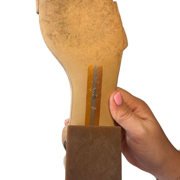 Sam Edelman Tan Suede Block Heel Sandals | Ankle Strap Heels - Picture 10 of 12